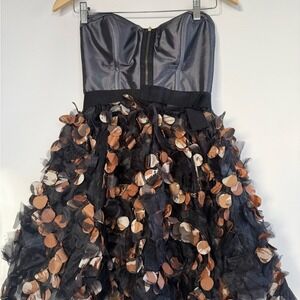 Corset Mini Dress Strapless 3D Floral Petal Skirt Size 6 Whimsigoth Leopard